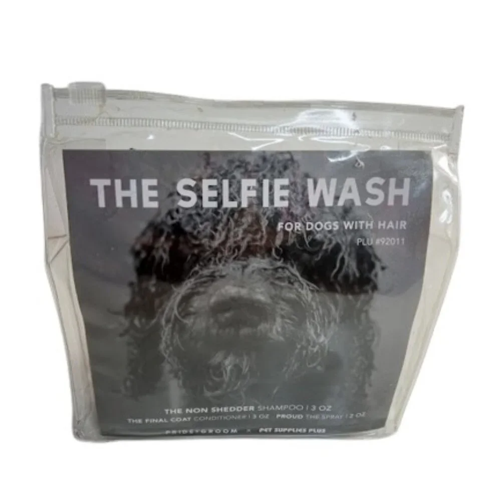 Pride & Groom The Selfie Wash Non Shedder 3 PC Grooming Set For Hairy Dogs New
